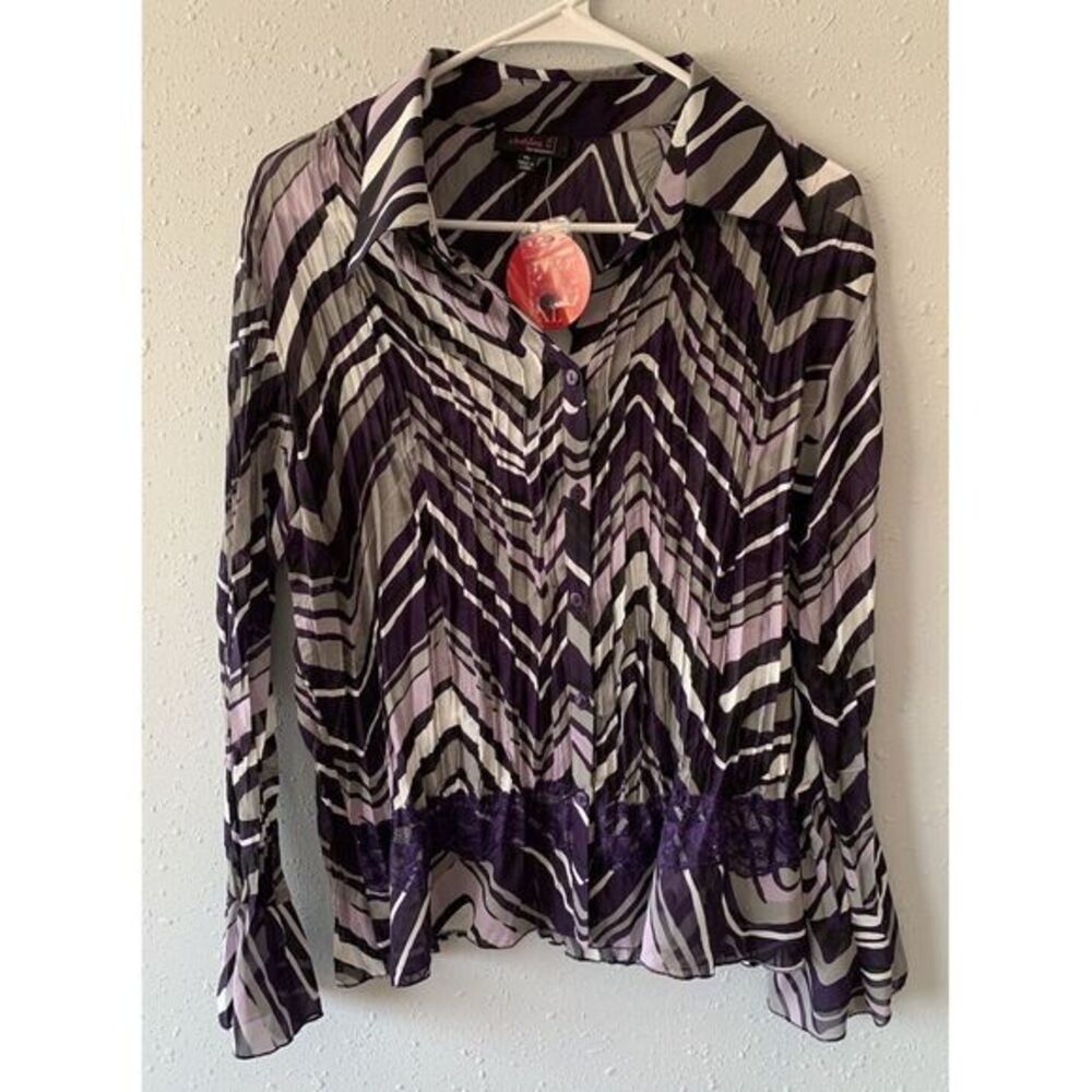 Clothing Co By Notations Women's Sheer Blouse‎ XL Long Sleeved Flared Cuffs NWT